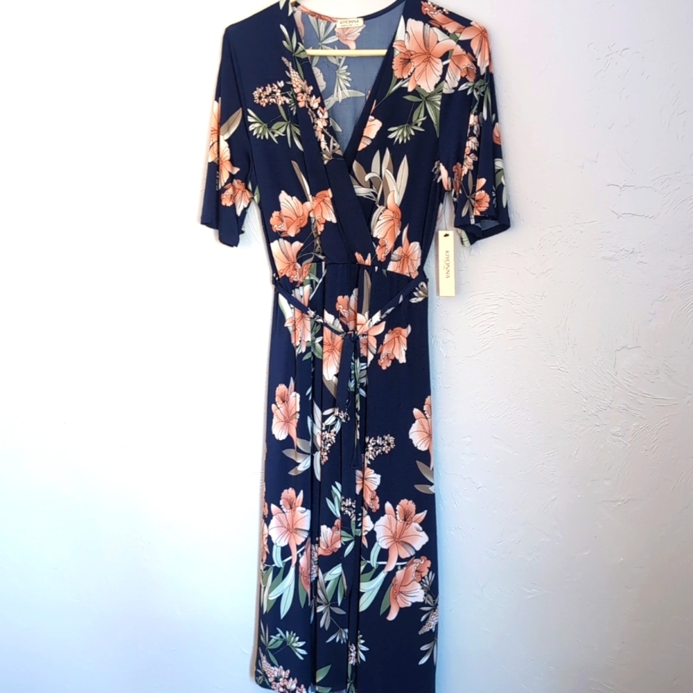 NWT Kiyonna Floral Faux Wrap Dress Short Flutter Sleeves Women's Size 1X